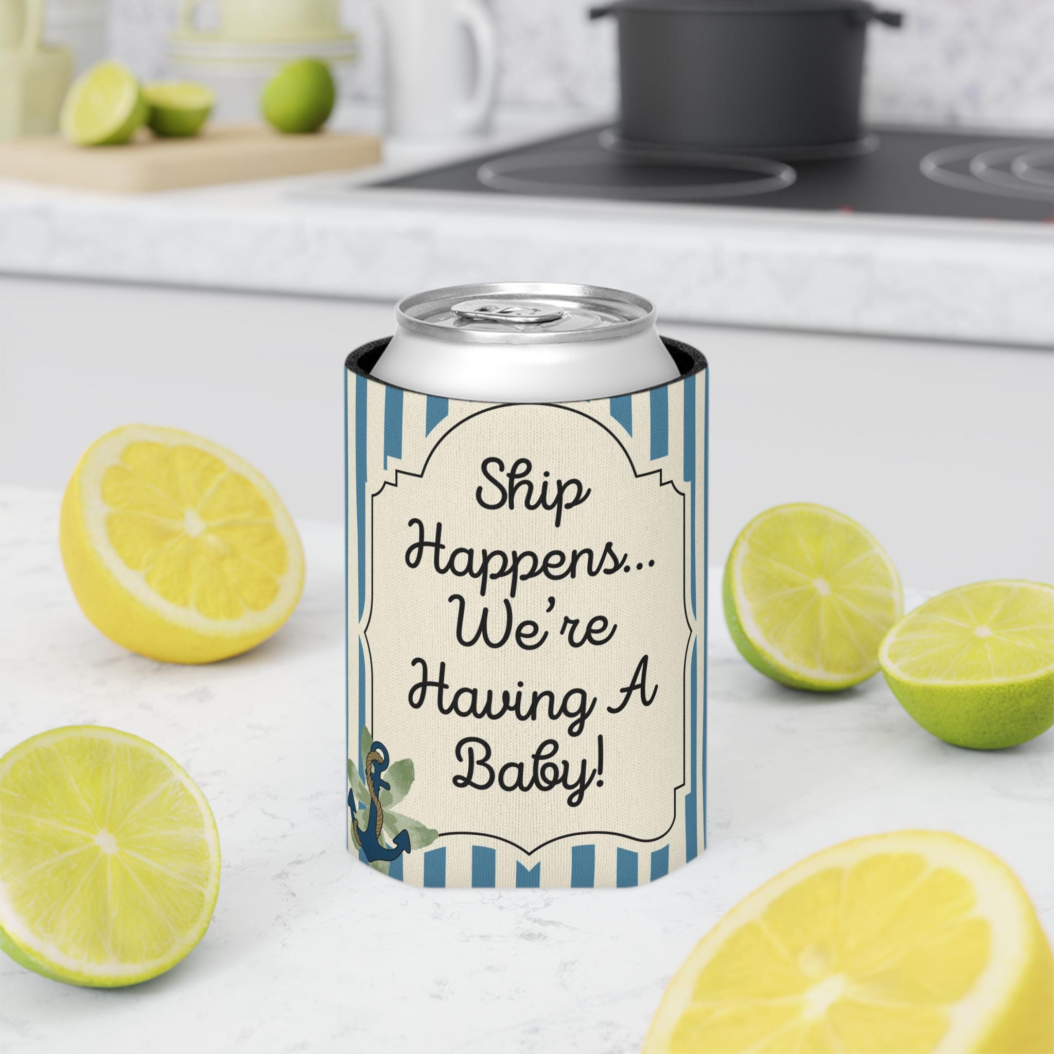 Personalized Ship Happens Can Cooler  Custom Baby Shower Can Sleeve, Slim and Regular Can Sizes