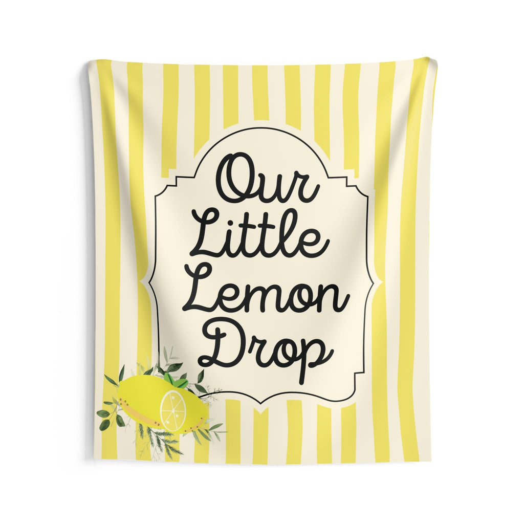 Personalized Our Little Lemon Drop Tapestry Banner Polyester Wall Hanging Backdrop, 4 Sizes for Baby Shower