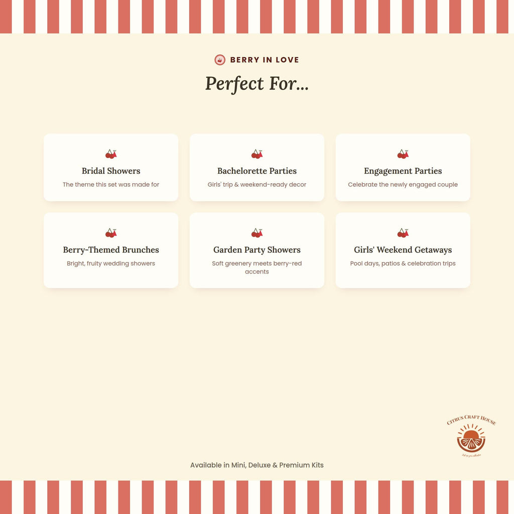 Berry In Love Favor Bags, Set of 12 – 6x9 Flat Kraft Paper Bags for Bridal Shower and Bachelorette Favors
