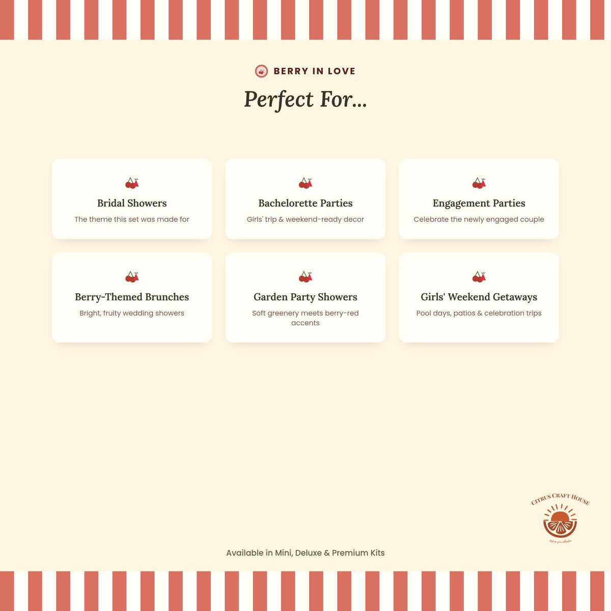 Berry In Love Favor Bags, Set of 12 – 6x9 Flat Kraft Paper Bags for Bridal Shower and Bachelorette Favors
