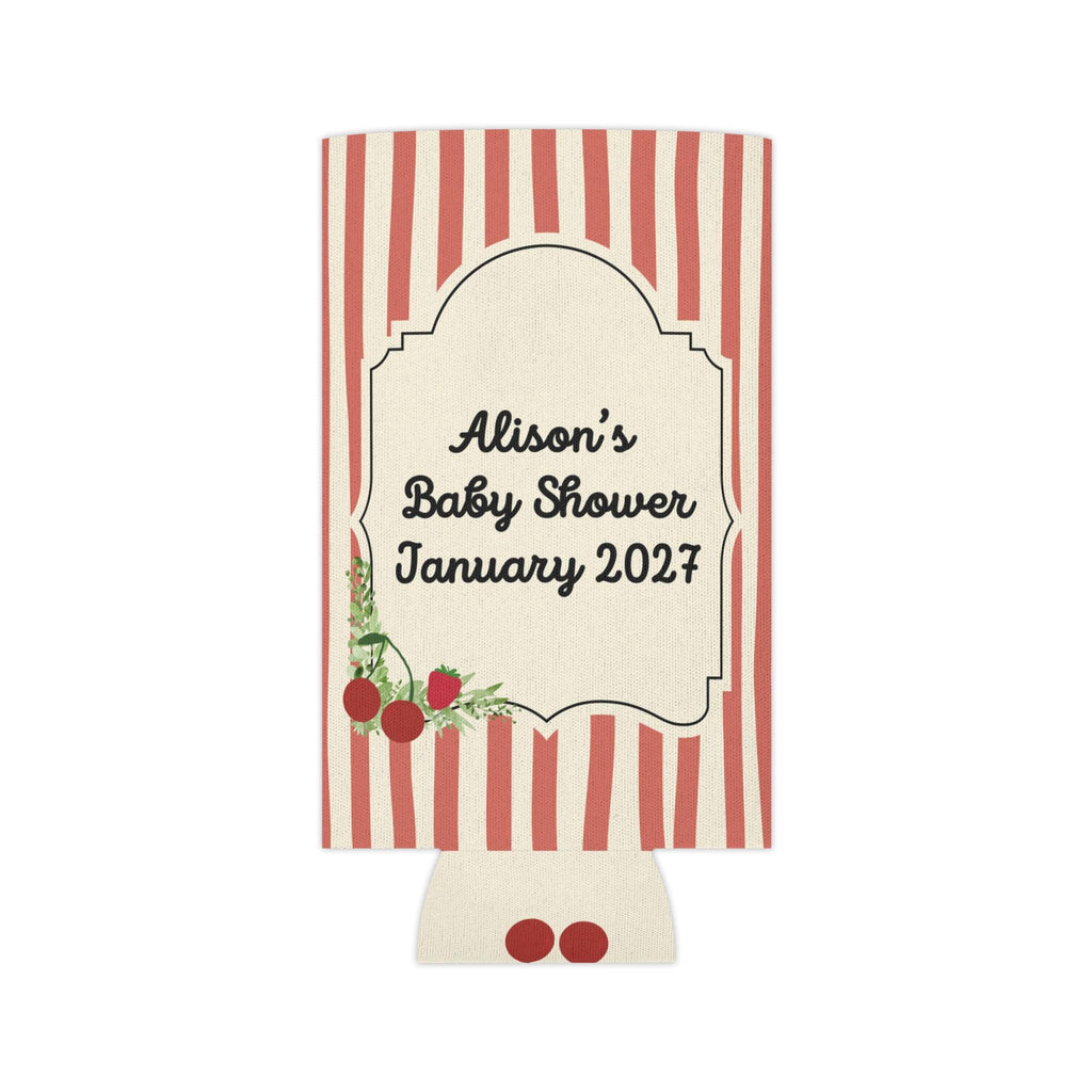 Personalized "A Berry Cute Baby Is On The Way" Can Cooler Custom Baby Shower Can Sleeve, Slim and Regular Can Sizes