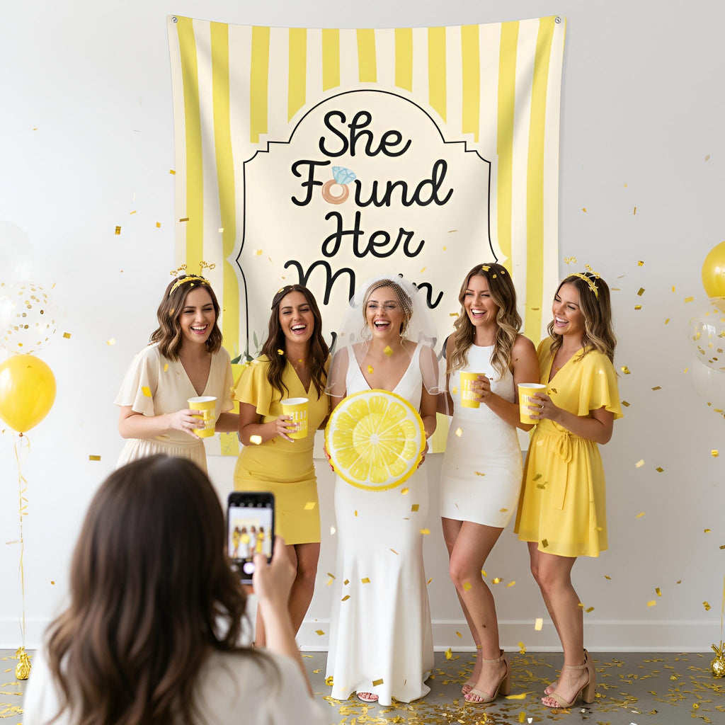 Personalized She Found Her Main Squeeze Tapestry Banner Polyester Wall Hanging Backdrop, 4 Sizes for Bridal Shower