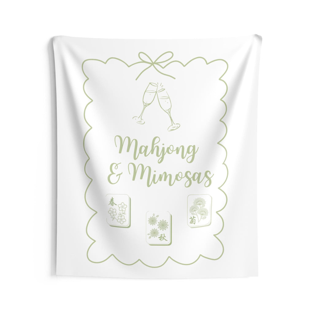 Personalized Mahjong and Mimosas Tapestry Banner Polyester Backdrop in Sage Green, Light Pink or Light Blue, 4 Sizes