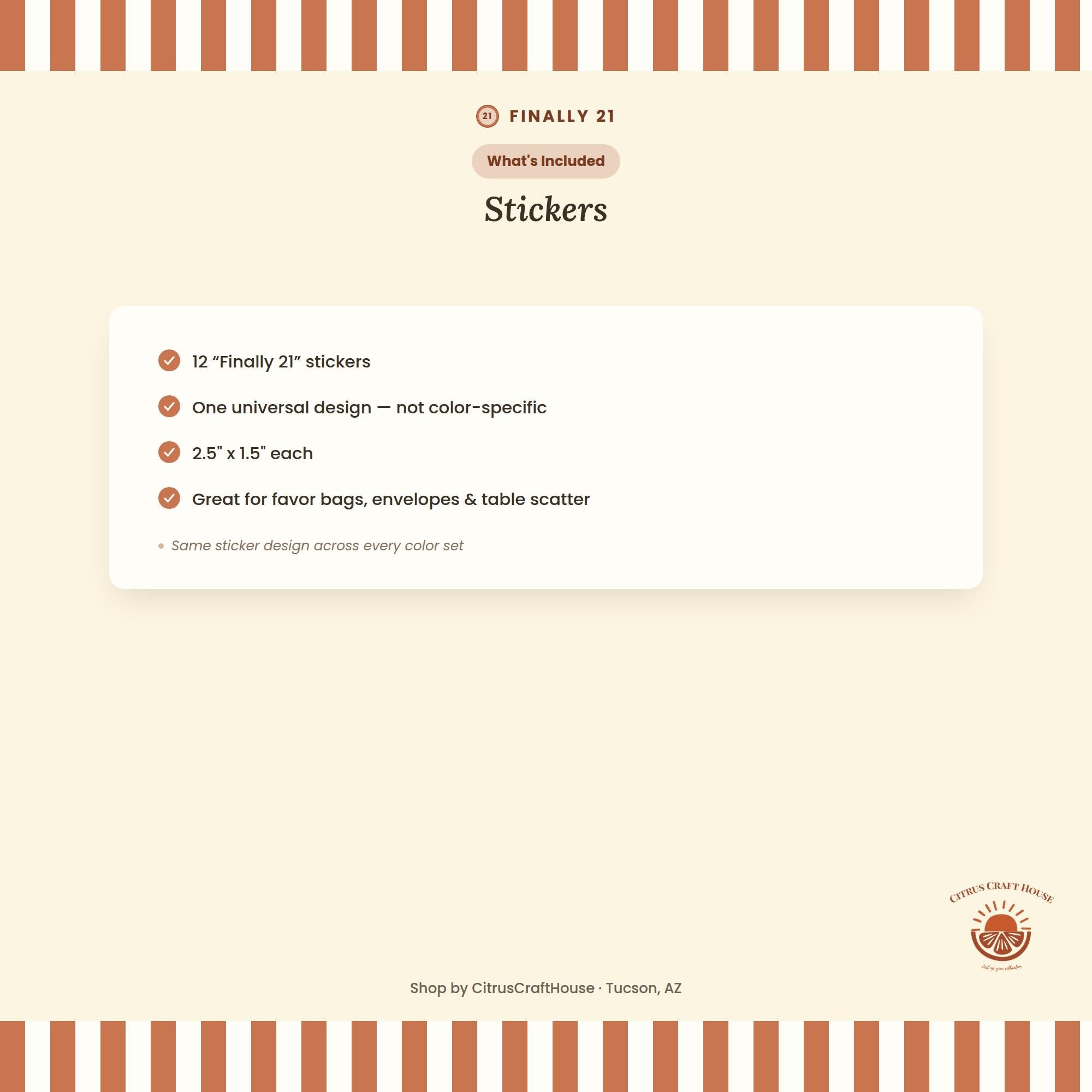 Finally 21 Stickers, Set of 12 – Die-Cut Stickers for Favor Bags, Party Favors & Table Scatter