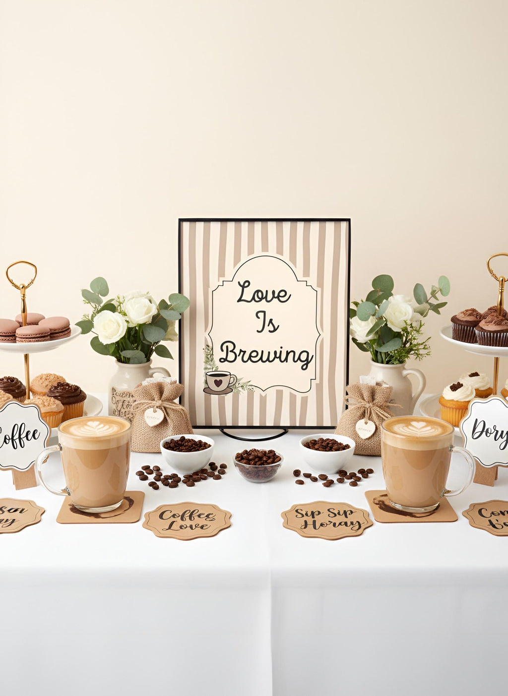 Love Is Brewing Bridal Shower Decor Kit | Coffee Themed Bachelorette Party Set | Signs, Balloons, Favor Bags & More