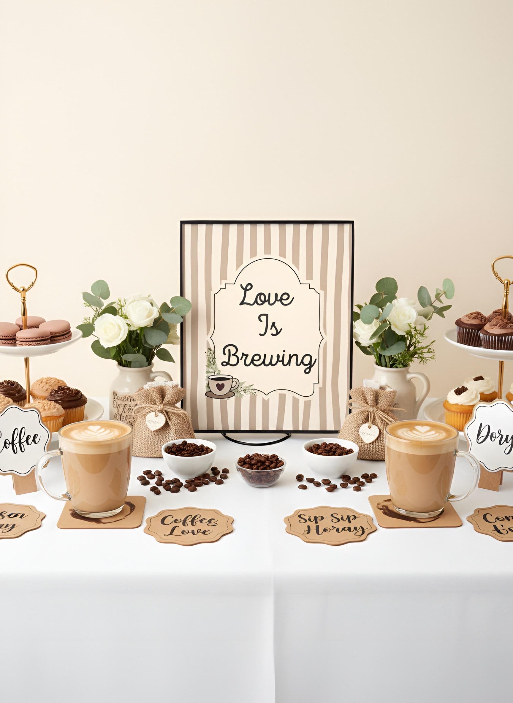 Love Is Brewing Bridal Shower Decor Kit | Coffee Themed Bachelorette Party Set | Signs, Balloons, Favor Bags & More