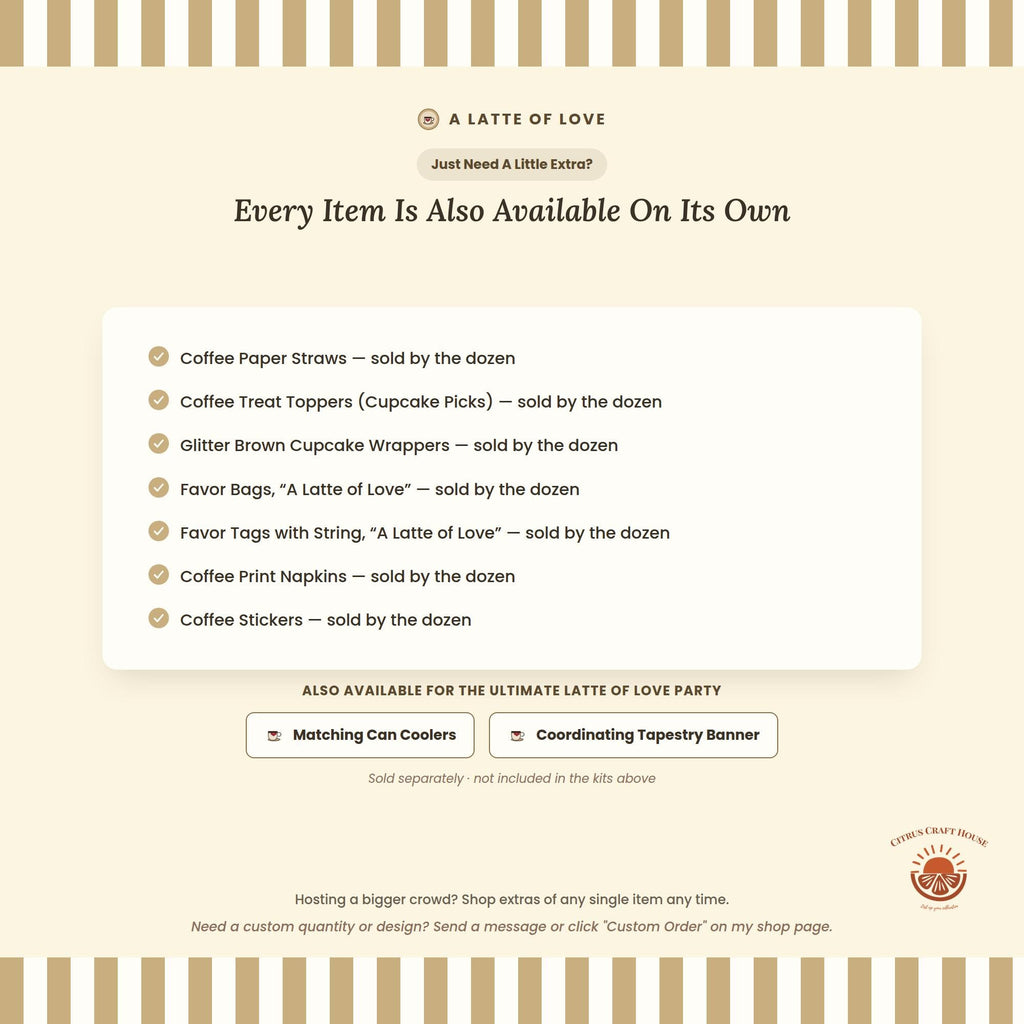 A Latte of Love Favor Bags, Set of 12 – 6x9 Flat Kraft Paper Bags for Bridal Shower & Bachelorette Favors