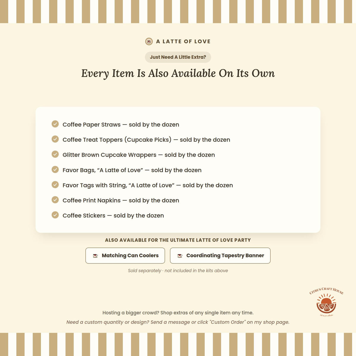 A Latte of Love Favor Bags, Set of 12 – 6x9 Flat Kraft Paper Bags for Bridal Shower & Bachelorette Favors