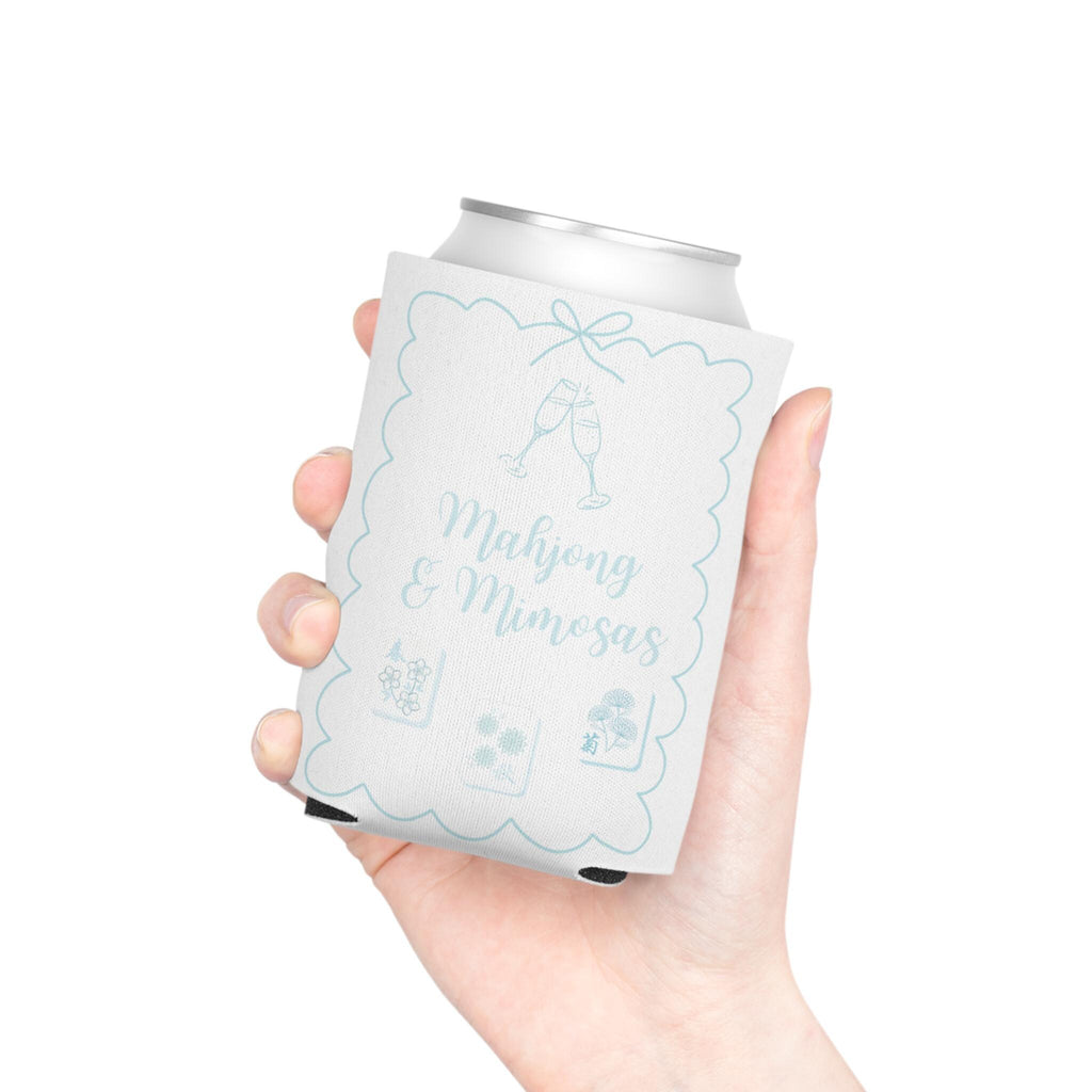 Personalized Mahjong and Mimosas Can Cooler Custom Can Sleeve in Sage Green, Light Pink or Light Blue