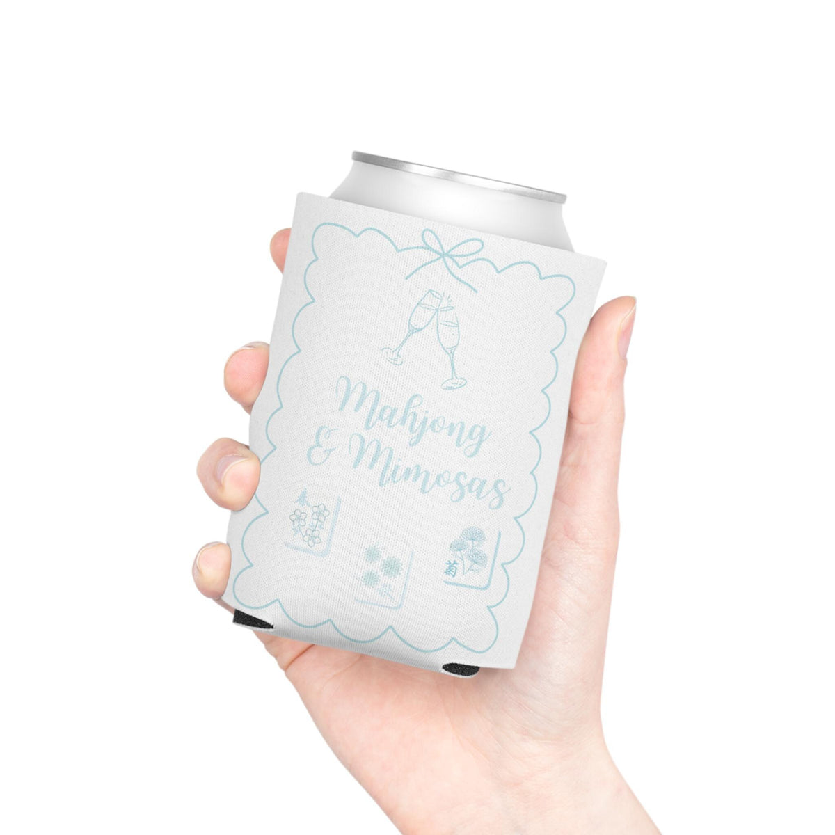 Personalized Mahjong and Mimosas Can Cooler Custom Can Sleeve in Sage Green, Light Pink or Light Blue
