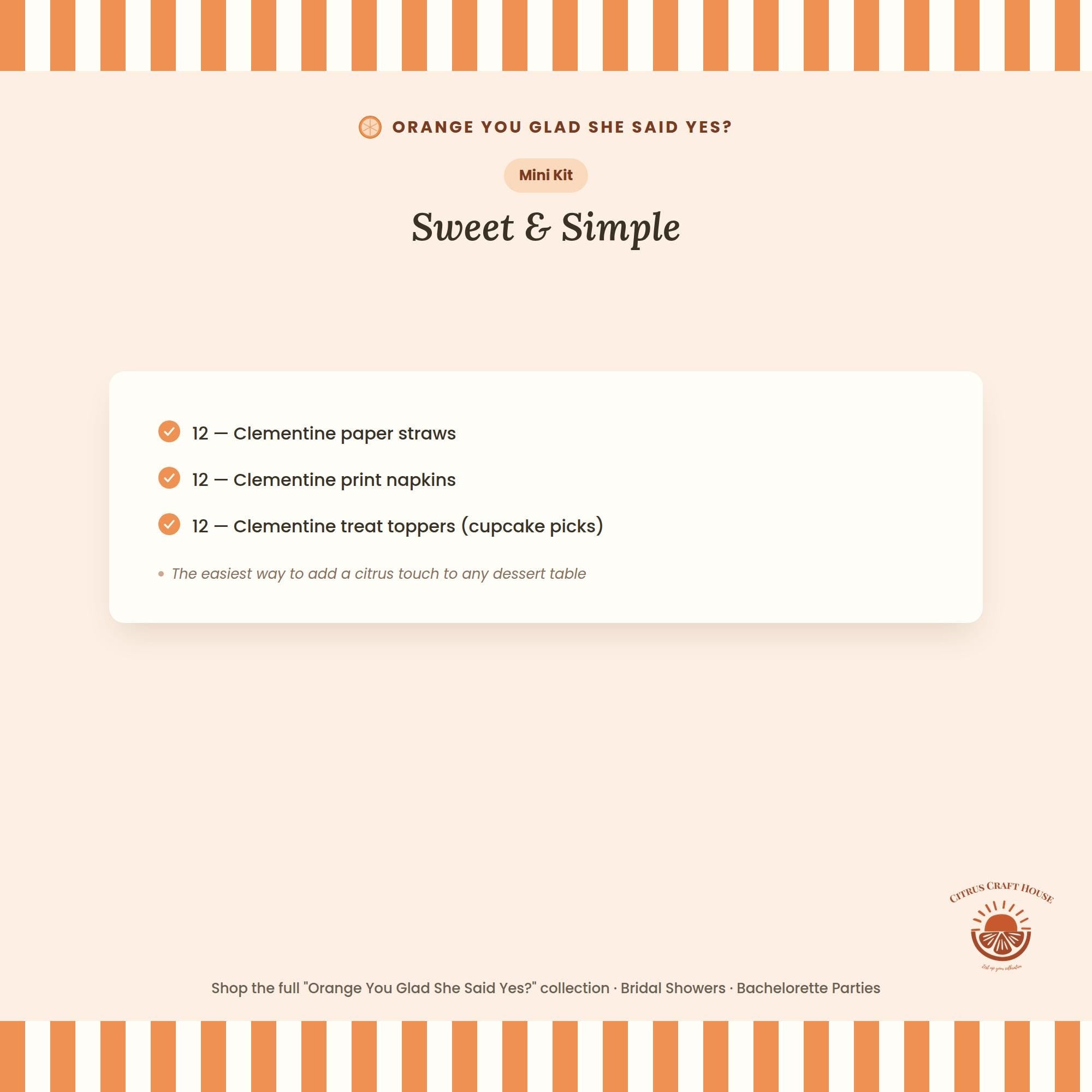 Orange You Glad She Said Yes? Bridal Shower Decor Kit | Clementine Engagement and Bachelorette Party Set | Signs, Favor Bags & More