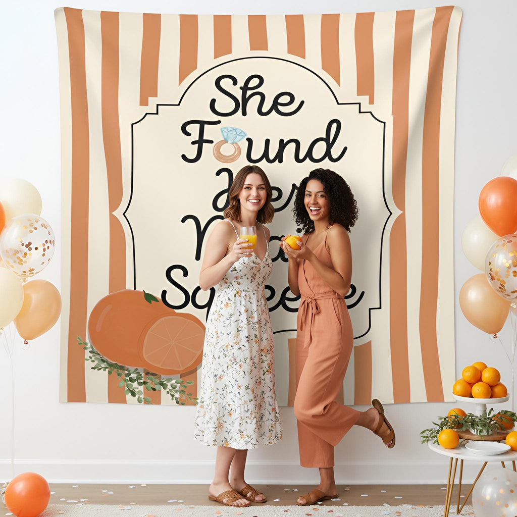 Personalized She Found Her Main Squeeze Tapestry Banner Polyester Wall Hanging Backdrop, 4 Sizes for Bridal Shower