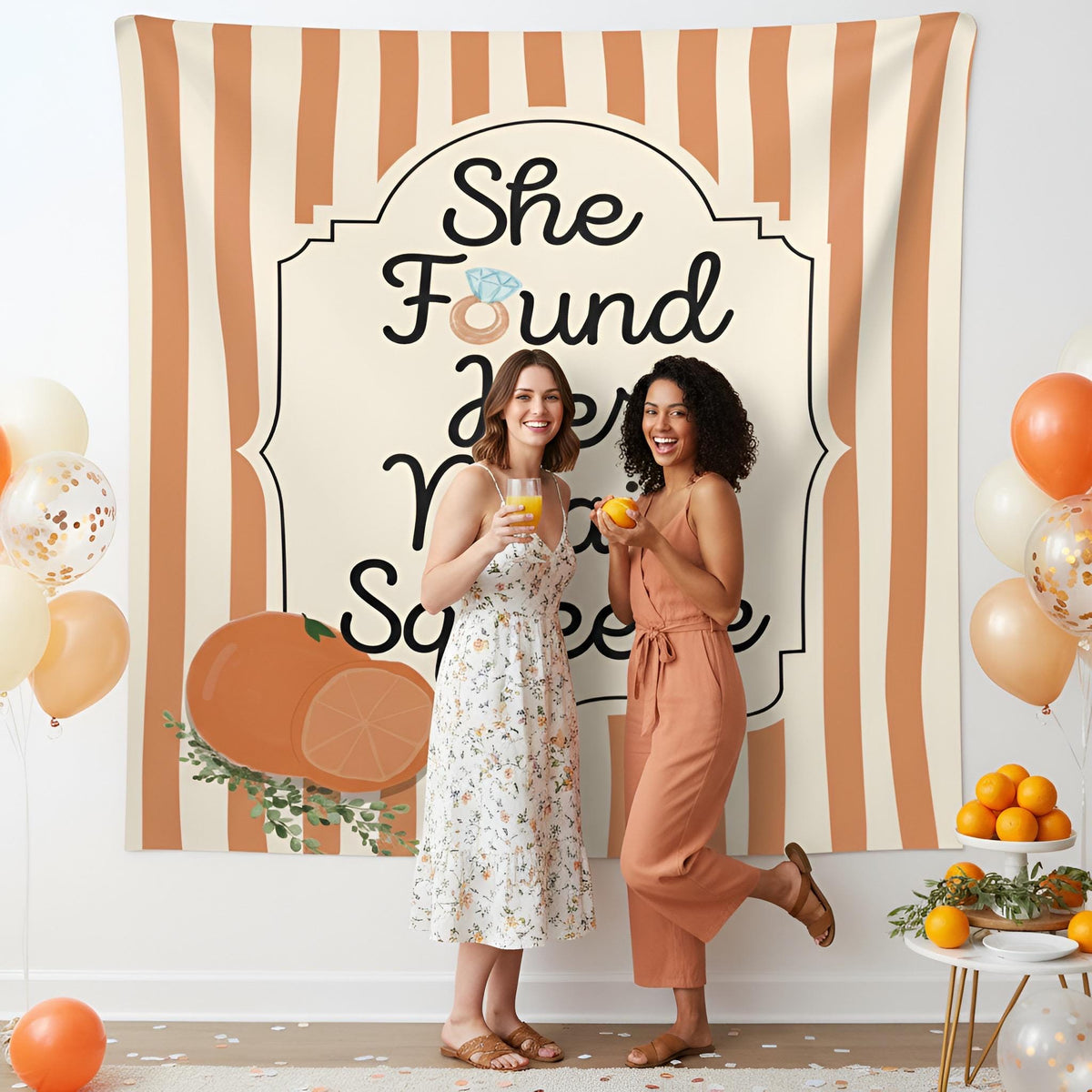 Personalized She Found Her Main Squeeze Tapestry Banner Polyester Wall Hanging Backdrop, 4 Sizes for Bridal Shower