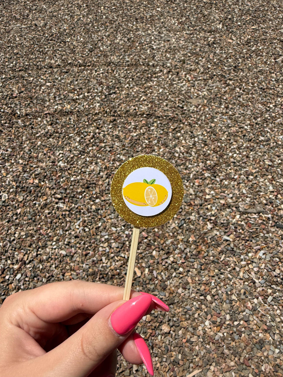 Glitter Lemon Cupcake Toppers, Bamboo Skewers for Parties