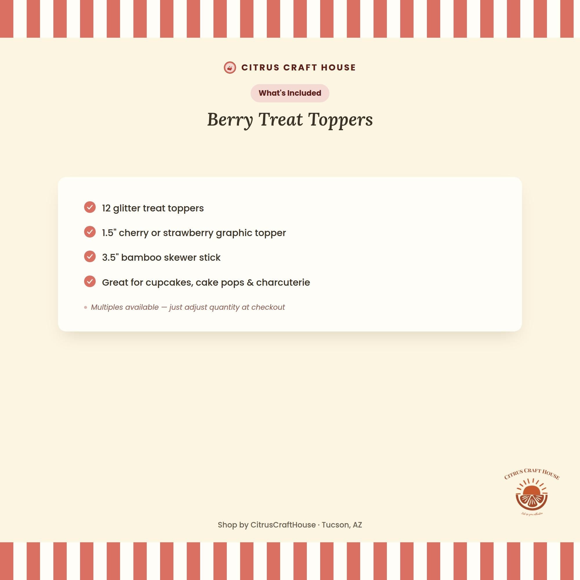 Berry Treat Toppers, Set of 12 – Glitter Cupcake Picks & Charcuterie Picks with Bamboo Skewers