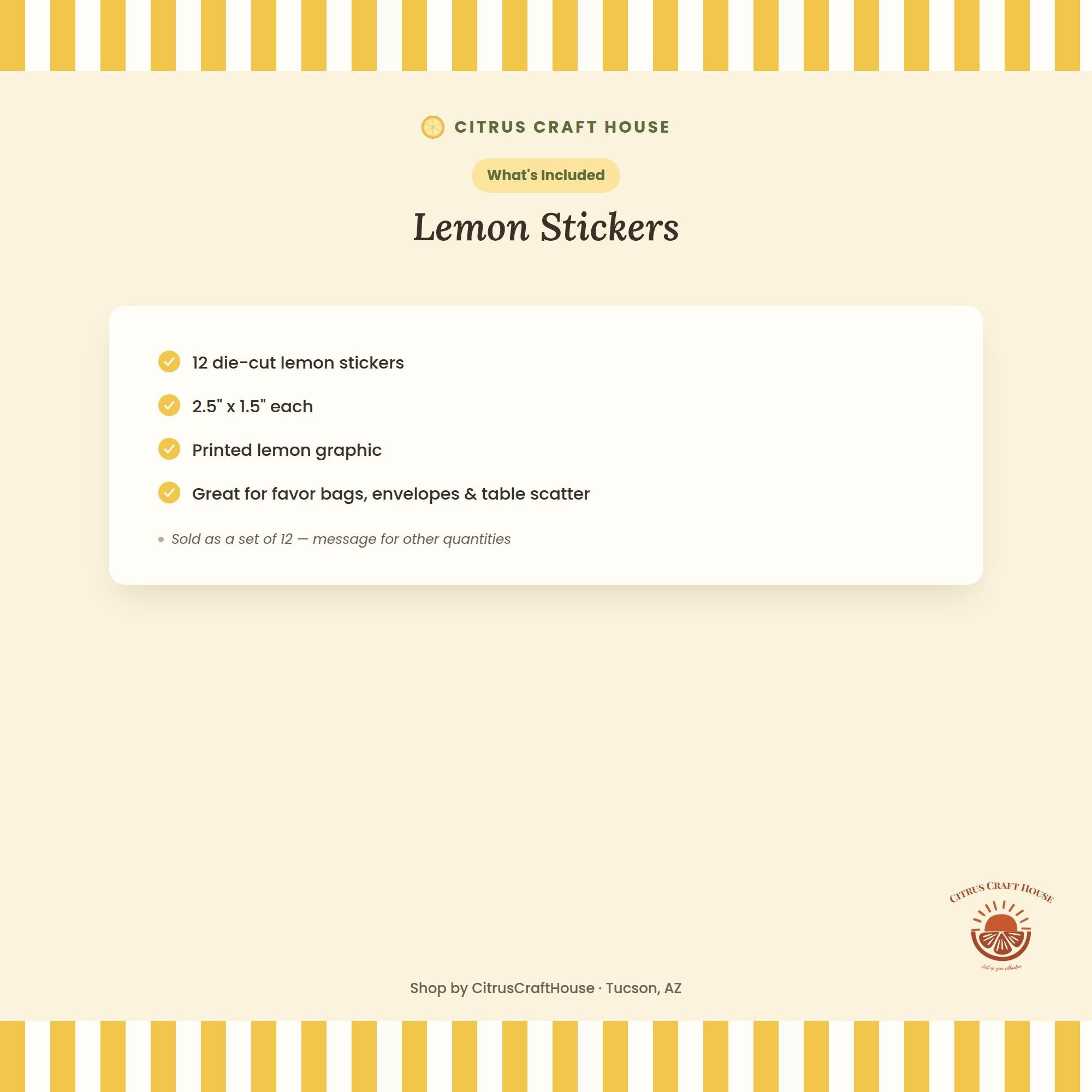 Lemon Stickers, Set of 12 – Die-Cut Lemon Print Stickers for Favor Bags, Party Favors & Table Scatter