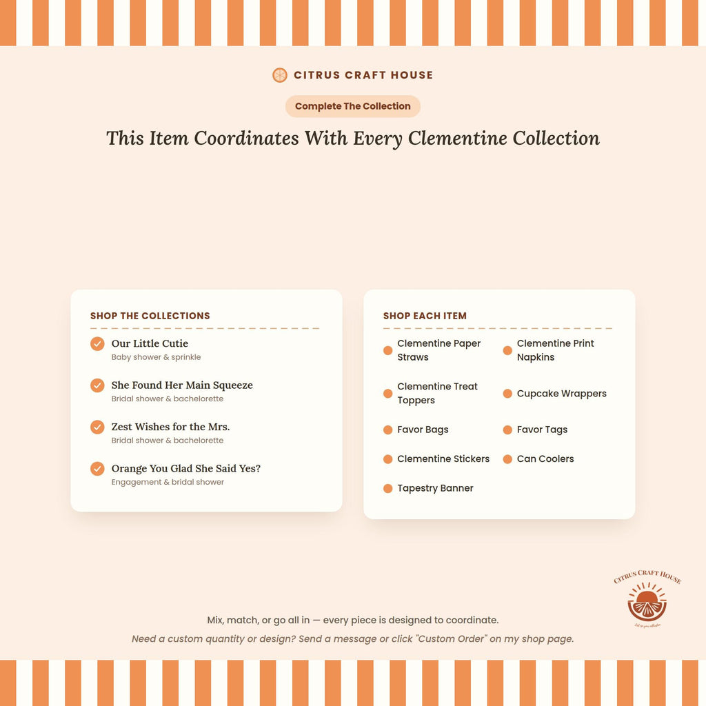 Clementine Paper Straws, Set of 12 – Eco-Friendly Paper Straws for Baby Shower, Birthday & Citrus Party