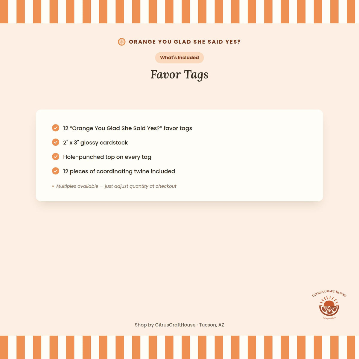 Orange You Glad She Said Yes? Favor Tags, Set of 12 – Glossy Cardstock Gift Tags with Twine for Engagement & Bridal Shower