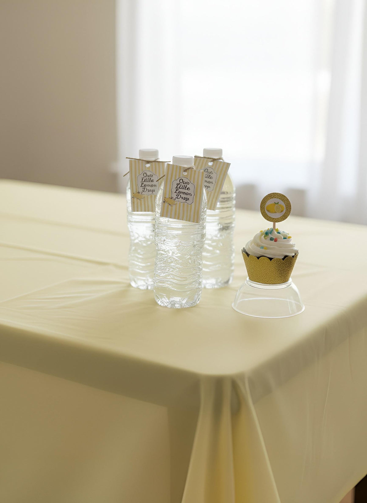 Our little lemon drop favor tags with yellow stripes and twine ties