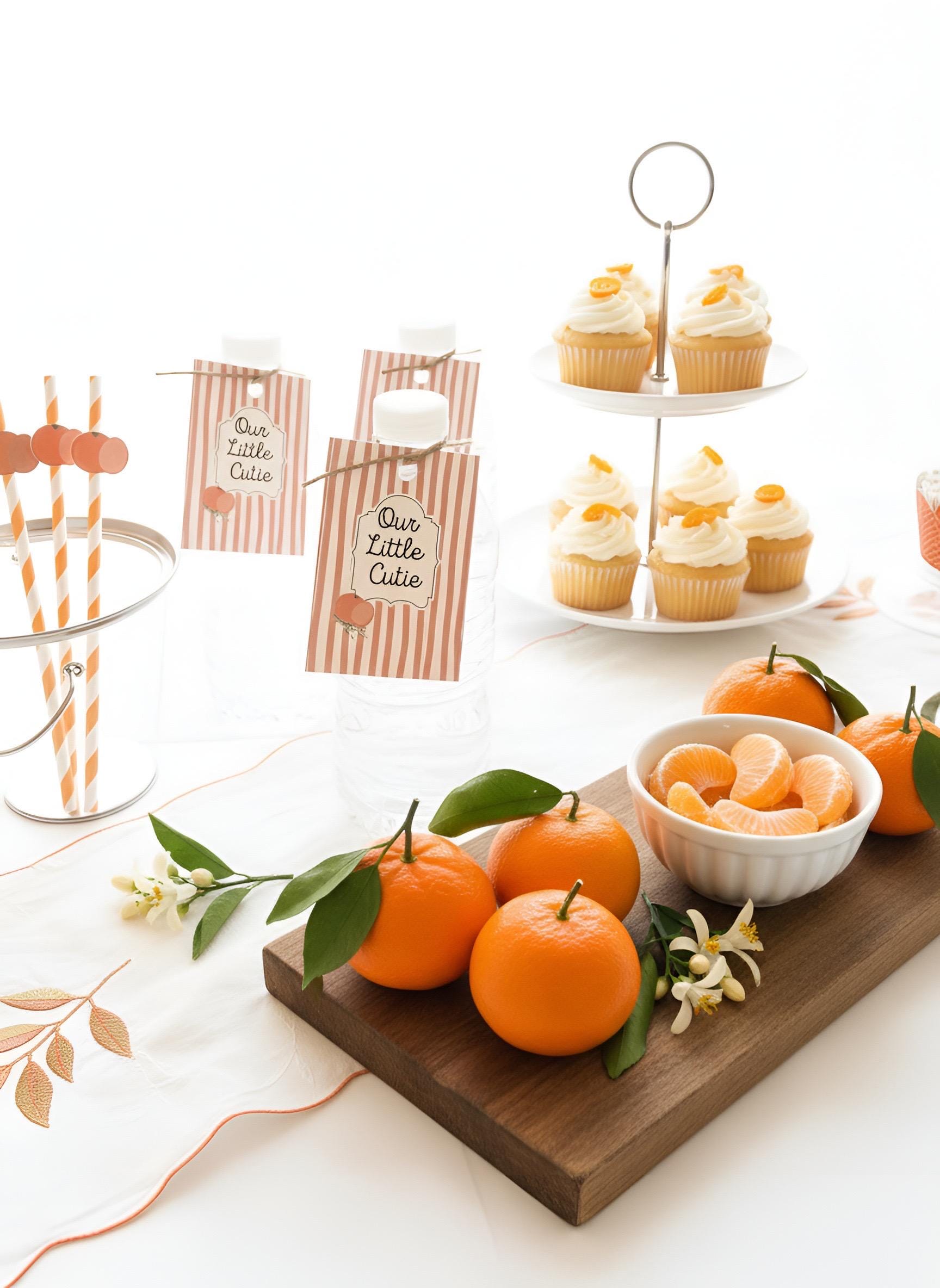 Our little cutie, white and orange Clementine favorite tags with twine string