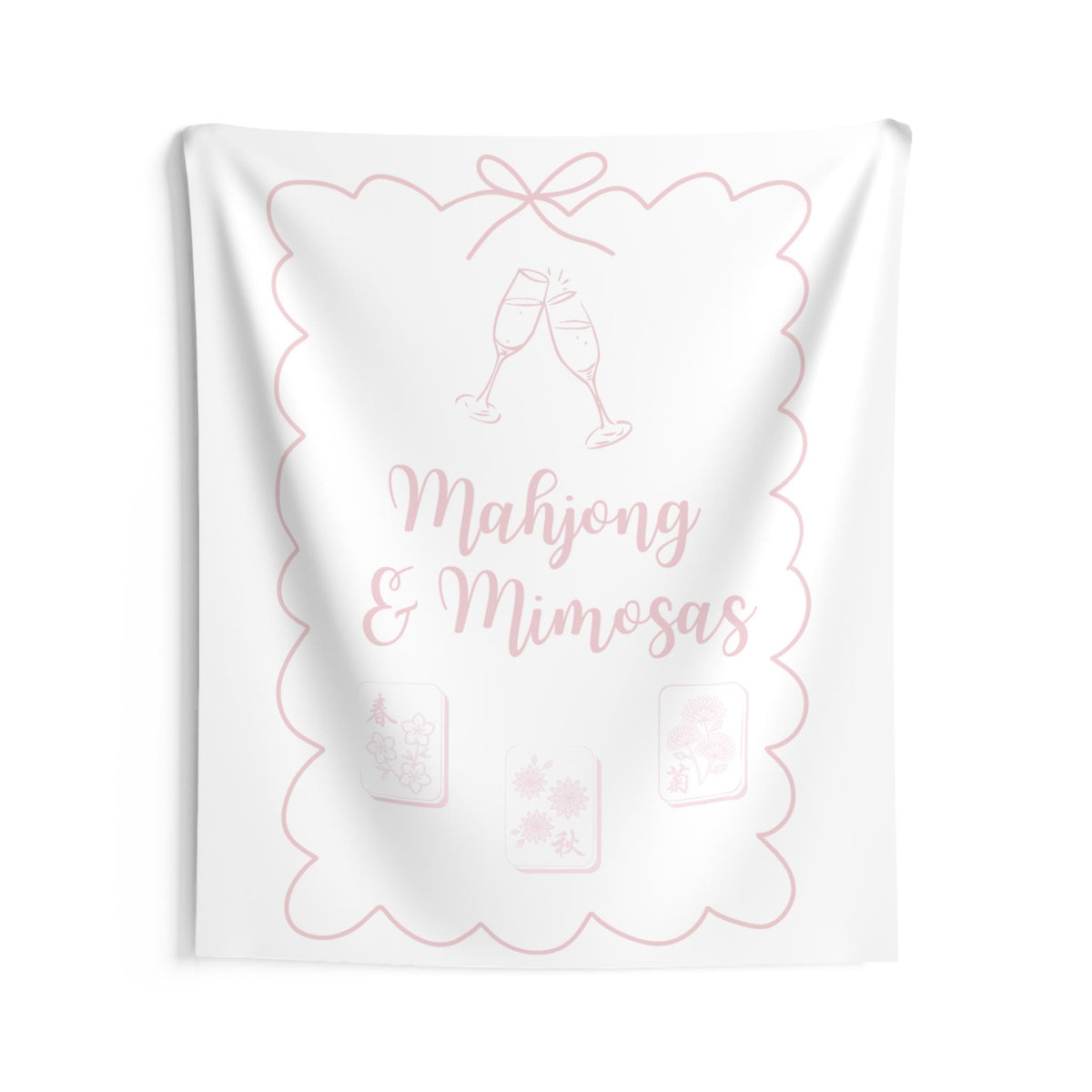 Personalized Mahjong and Mimosas Tapestry Banner Polyester Backdrop in Sage Green, Light Pink or Light Blue, 4 Sizes