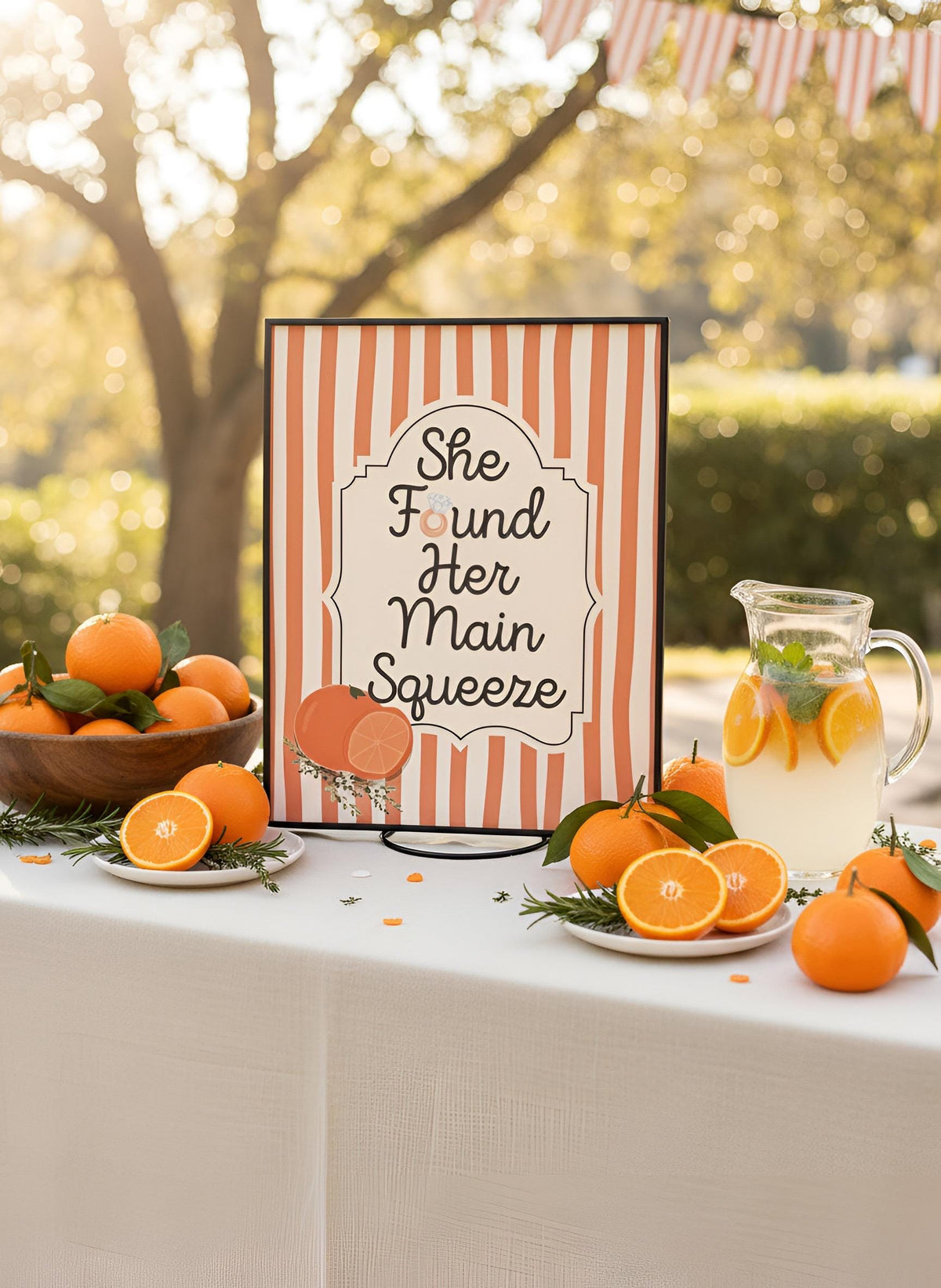 She Found Her Main Squeeze Bridal Shower Decor Kit | Clementine Orange Bachelorette Party Set | Signs, Balloons, Favor Bags & More