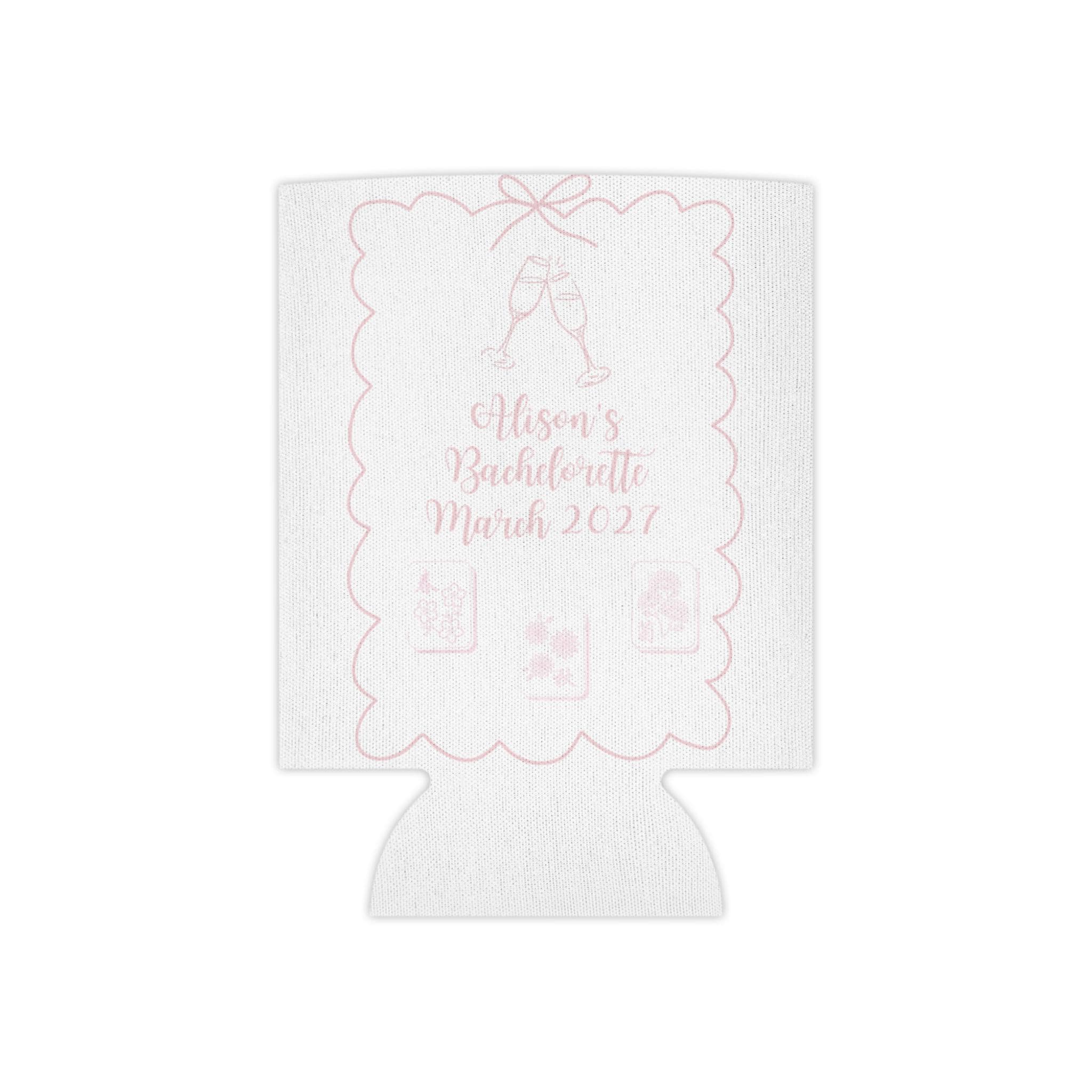 Personalized Mahjong and Matrimony Can Cooler Custom Can Sleeve in Sage Green, Light Pink or Light Blue
