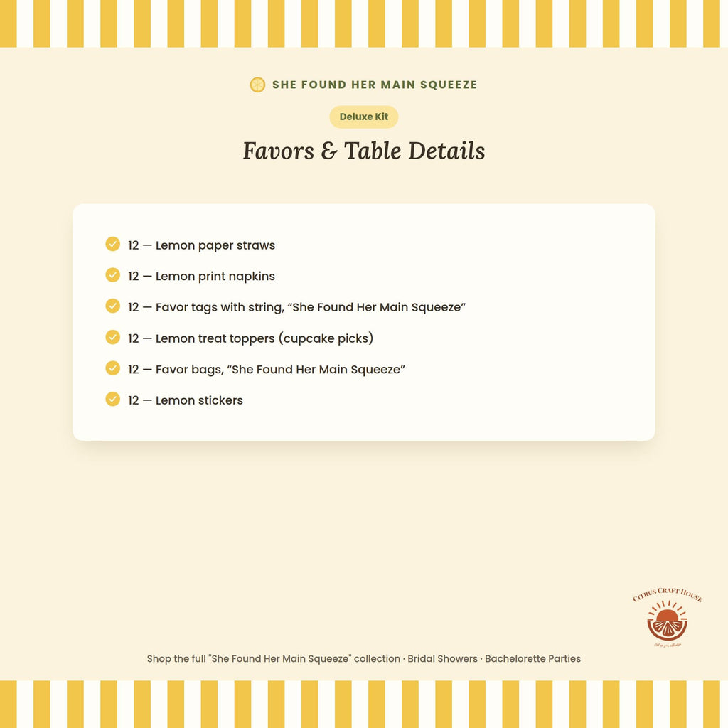 She Found Her Main Squeeze Bridal Shower Decor Kit | Lemon Bachelorette Party Set | Signs, Balloons, Favor Bags & More