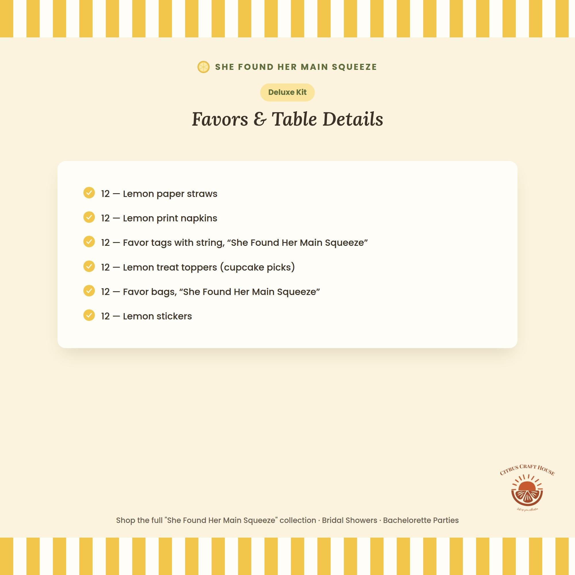 She Found Her Main Squeeze Bridal Shower Decor Kit | Lemon Bachelorette Party Set | Signs, Balloons, Favor Bags & More