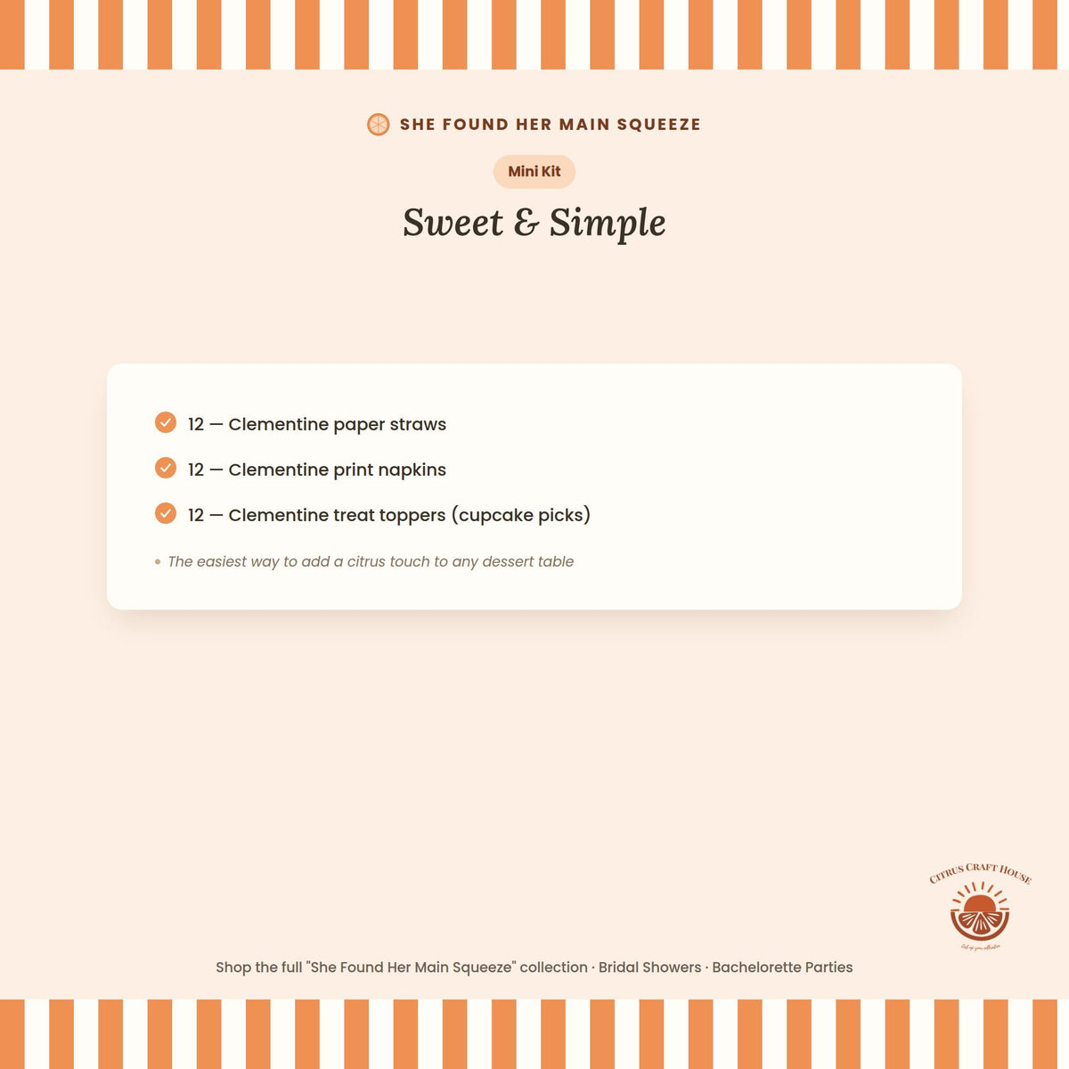 She Found Her Main Squeeze Bridal Shower Decor Kit | Clementine Orange Bachelorette Party Set | Signs, Balloons, Favor Bags & More