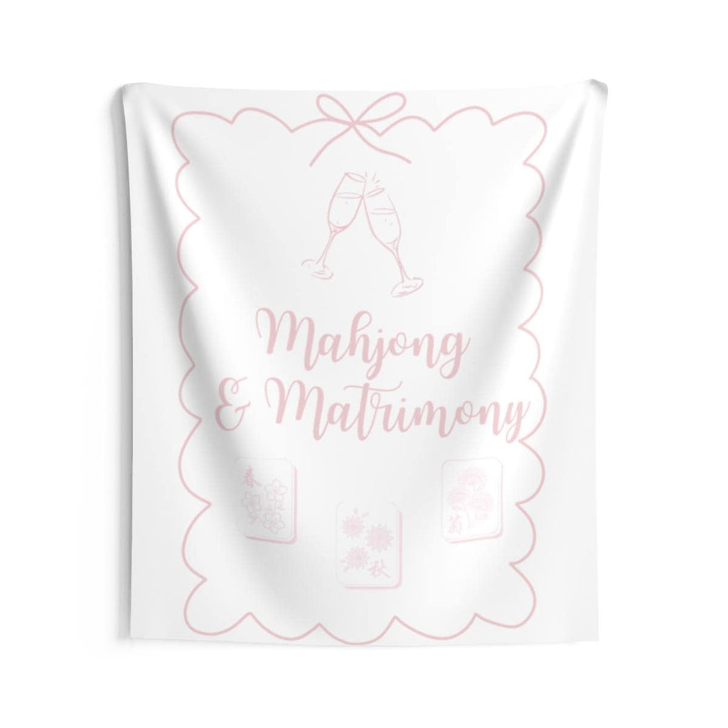 Personalized Mahjong and Matrimony Tapestry Banner Polyester Backdrop in Sage Green, Light Pink or Light Blue, 4 Sizes