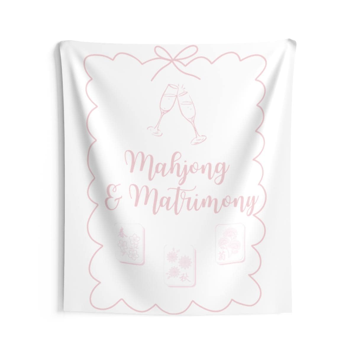 Personalized Mahjong and Matrimony Tapestry Banner Polyester Backdrop in Sage Green, Light Pink or Light Blue, 4 Sizes