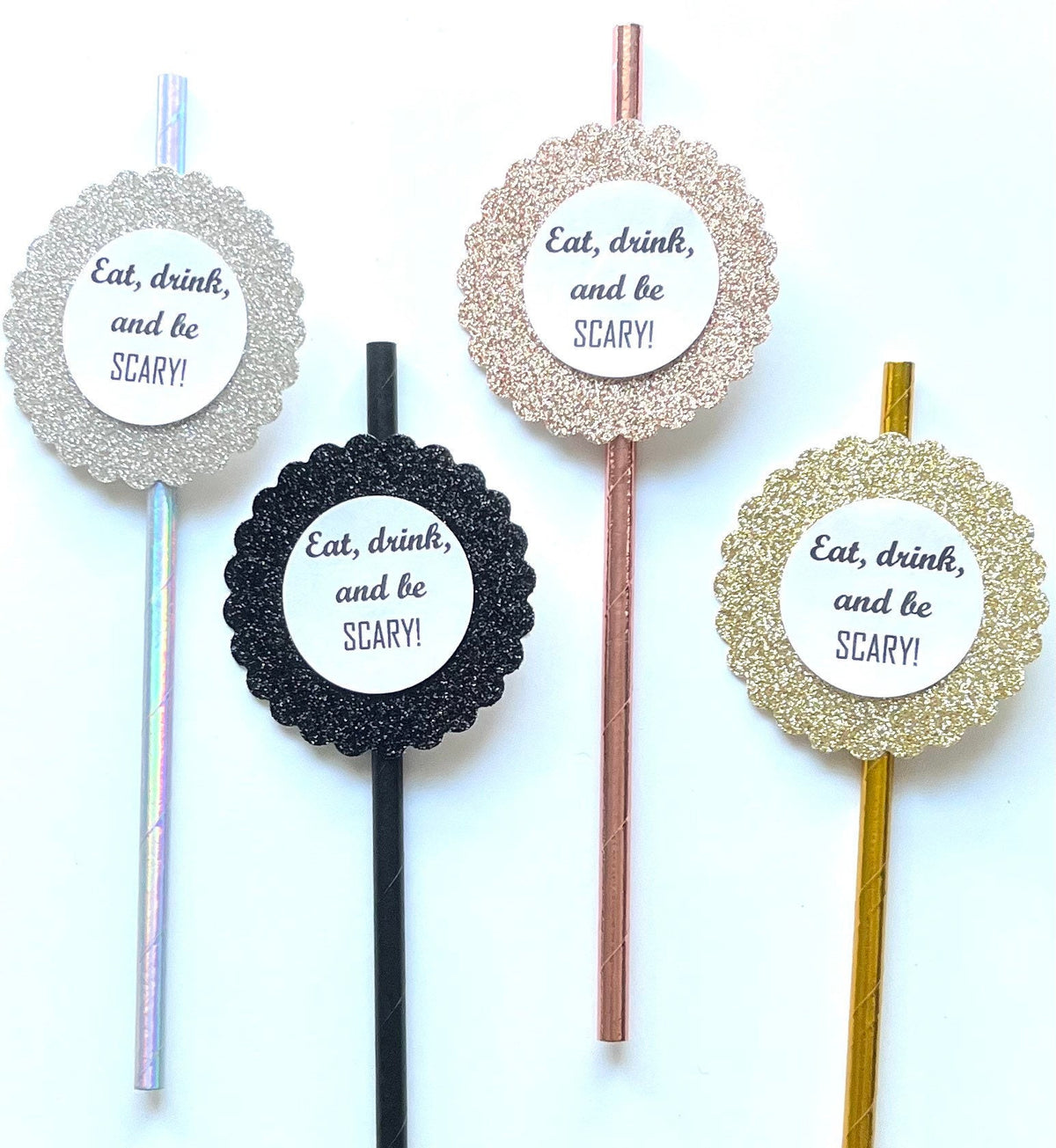 Eat Drink and Be Scary Halloween Party Decor Paper Straws - Trick or Treat Treating - Set of 12 Straws - Party Favors- Candy Alternative
