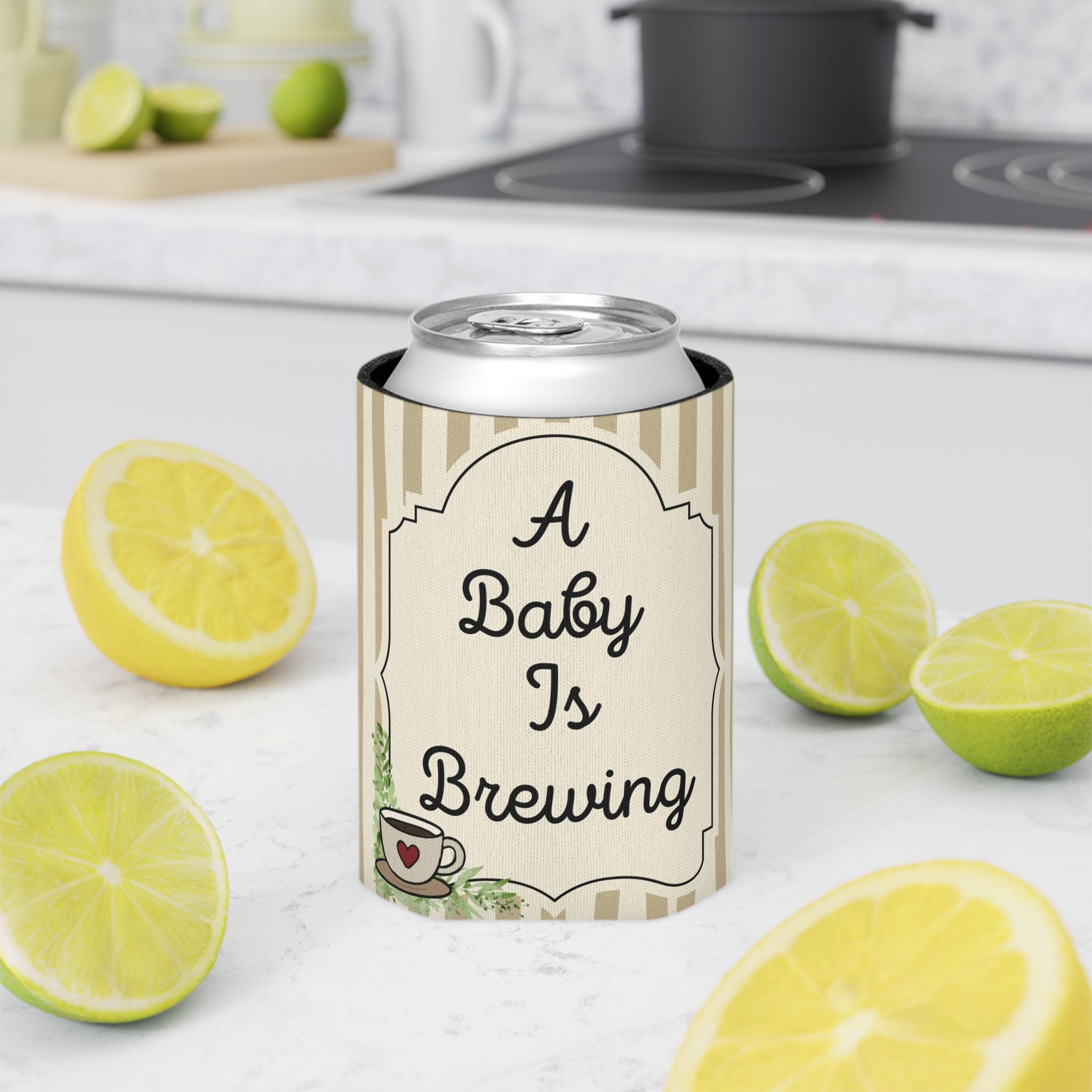 Personalized A Baby Is Brewing Can Cooler Custom Baby Shower Can Sleeve, Slim and Regular Can Sizes