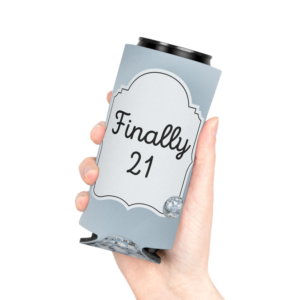 Personalized Finally 21 Can Cooler Rose Gold, Gold, Silver Custom Can Sleeve, Slim and Regular Sizes
